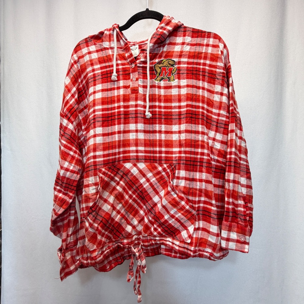 University Maryland Terrapins Concepts Sport Hoodie Women XL‎ Red Plaid Pullover
